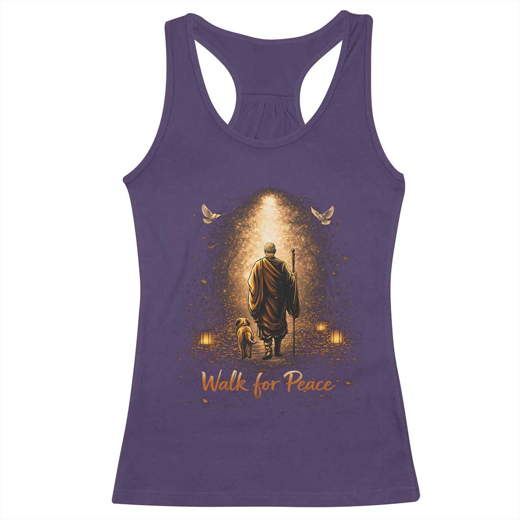 Walk for Peace Lantern Path Racerback Tank Top Monk and Aloka the Dog Spiritual Journey TS02 Purple Print Your Wear