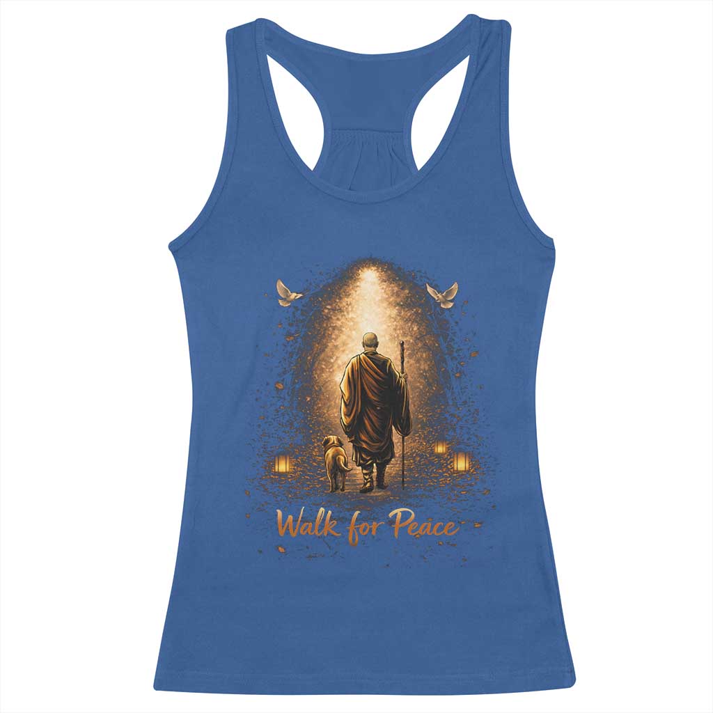 Walk for Peace Lantern Path Racerback Tank Top Monk and Aloka the Dog Spiritual Journey TS02 Royal Blue Print Your Wear
