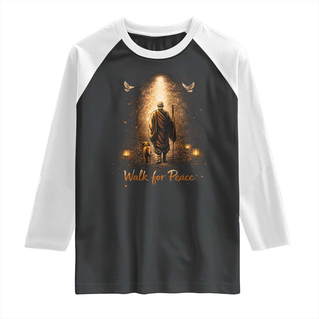 Walk for Peace Lantern Path Raglan Shirt Monk and Aloka the Dog Spiritual Journey TS02 Black White Print Your Wear