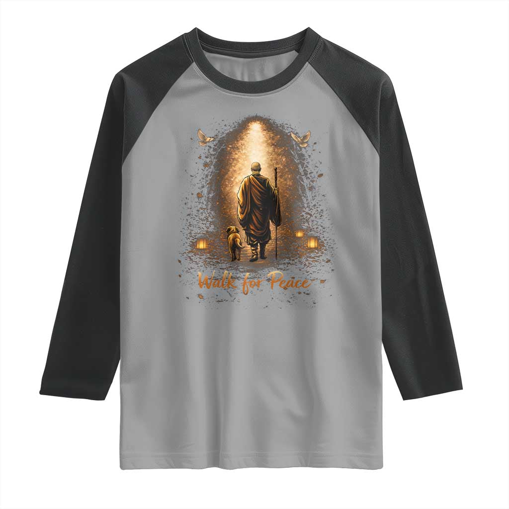 Walk for Peace Lantern Path Raglan Shirt Monk and Aloka the Dog Spiritual Journey TS02 Sport Gray Black Print Your Wear