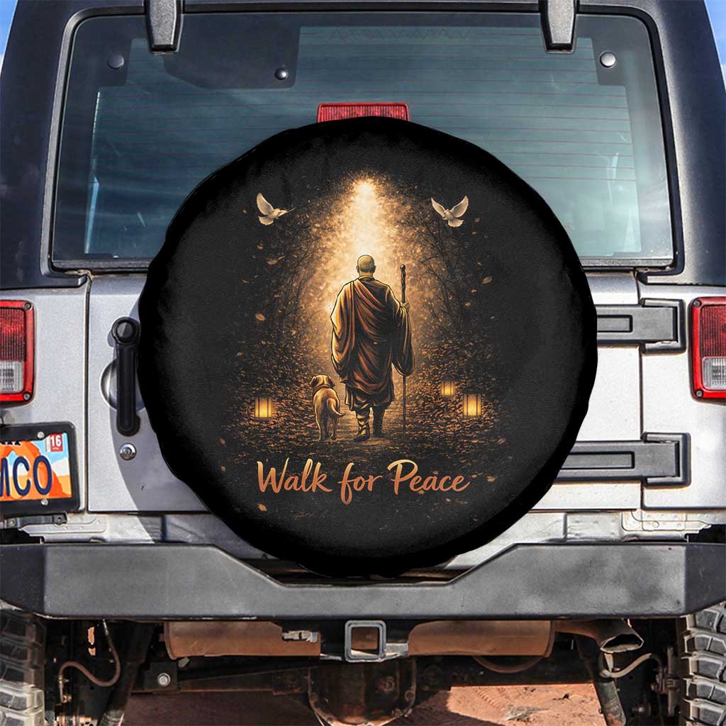 Walk for Peace Lantern Path Spare Tire Cover Monk and Aloka the Dog Spiritual Journey TS02 No hole Black Print Your Wear