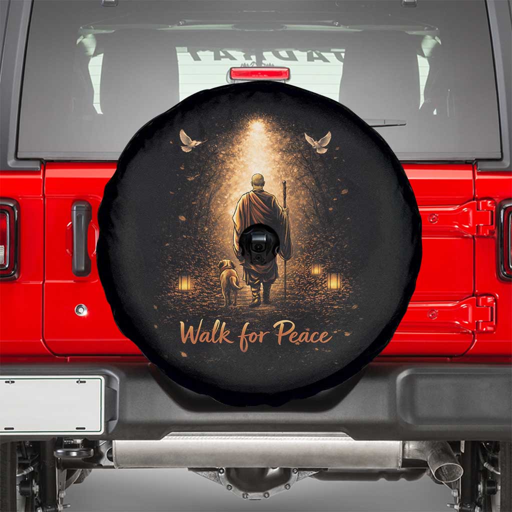 Walk for Peace Lantern Path Spare Tire Cover Monk and Aloka the Dog Spiritual Journey TS02 Black Print Your Wear