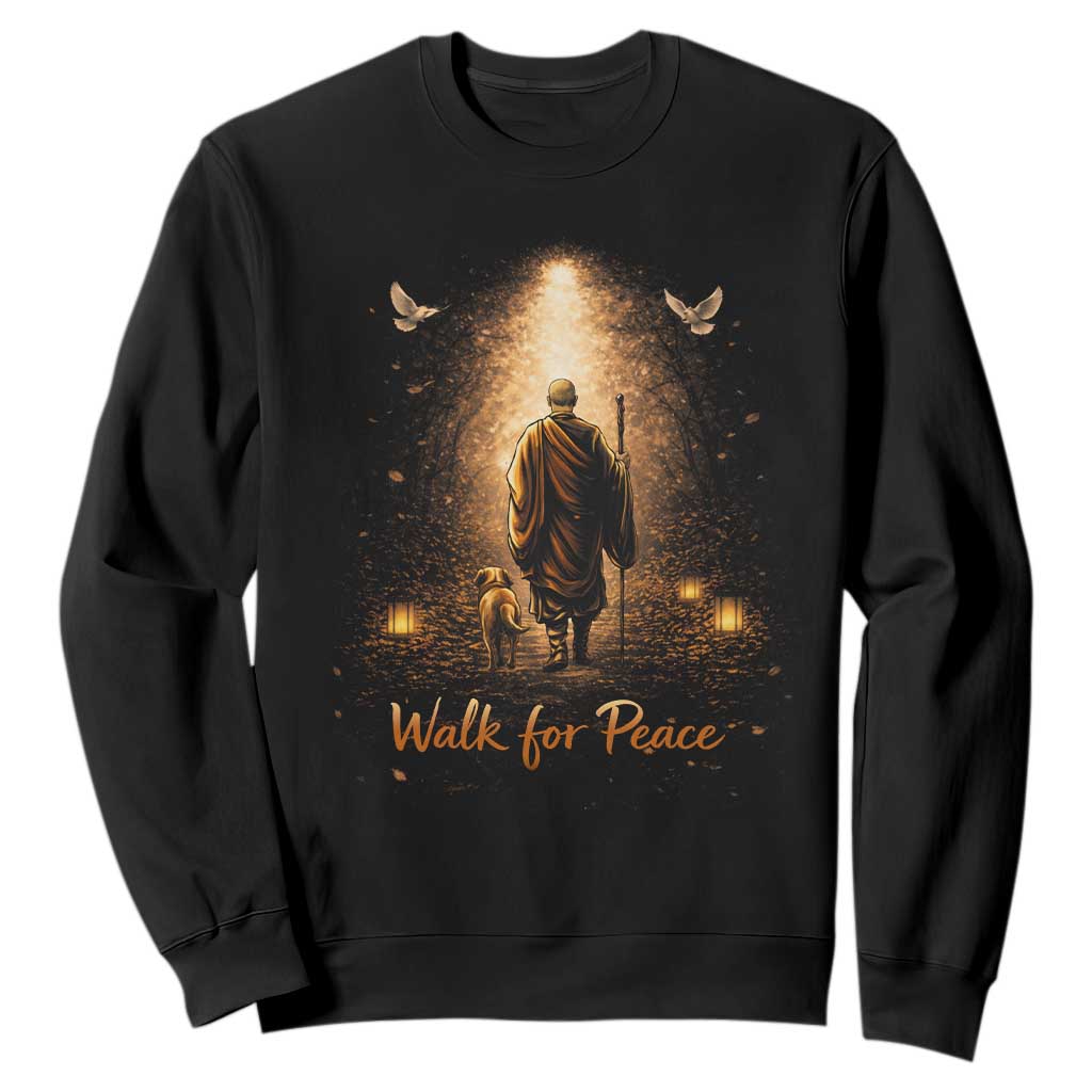 Walk for Peace Lantern Path Sweatshirt Monk and Aloka the Dog Spiritual Journey TS02 Black Print Your Wear