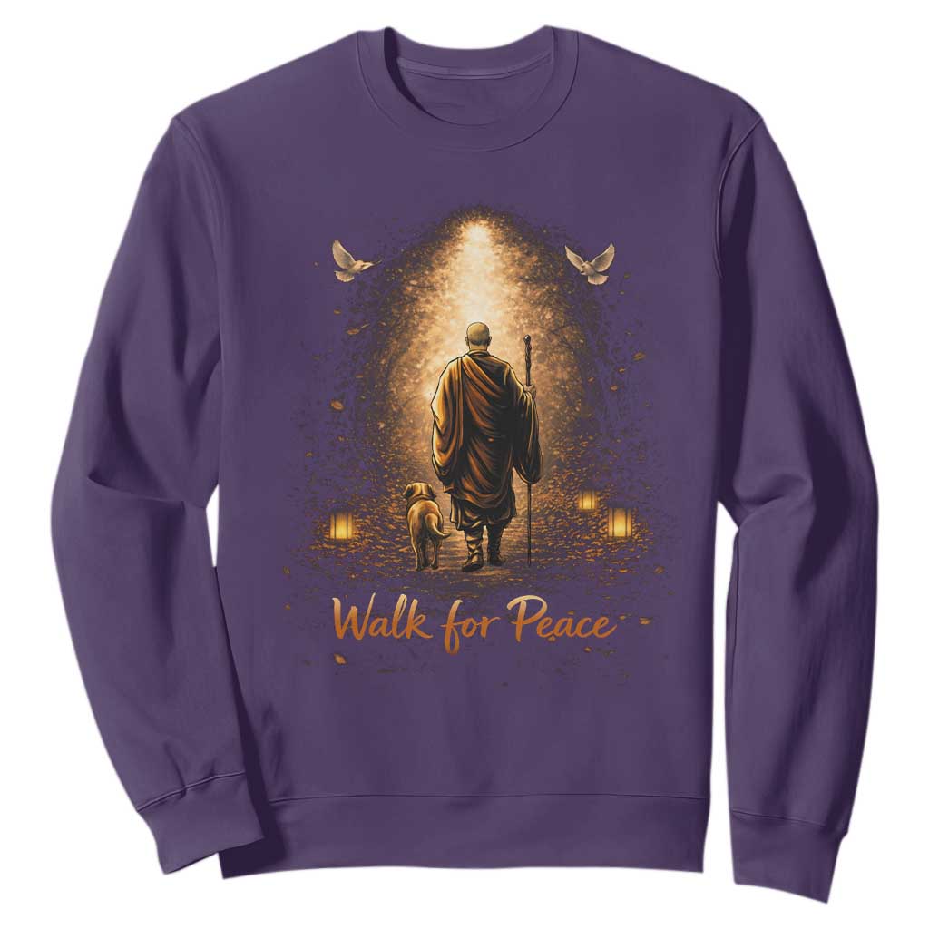 Walk for Peace Lantern Path Sweatshirt Monk and Aloka the Dog Spiritual Journey TS02 Purple Print Your Wear