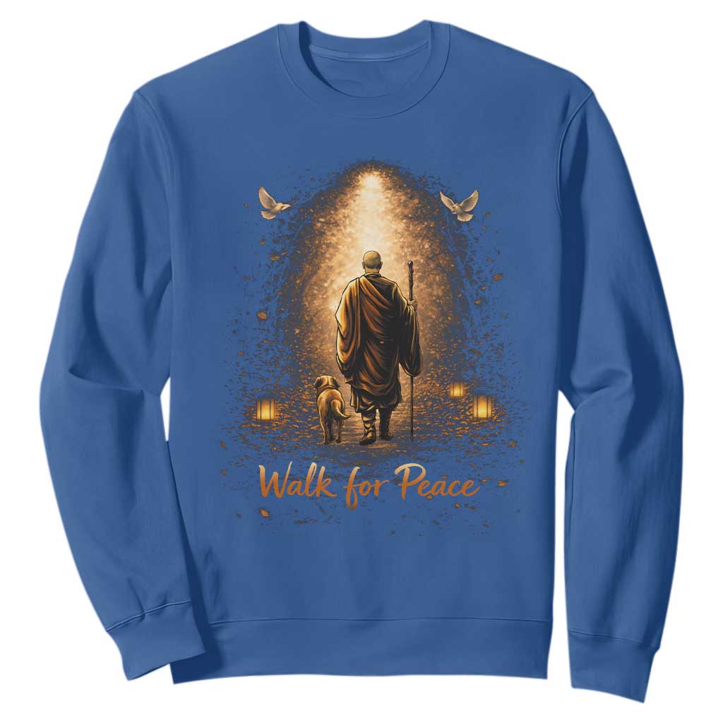 Walk for Peace Lantern Path Sweatshirt Monk and Aloka the Dog Spiritual Journey TS02 Royal Blue Print Your Wear