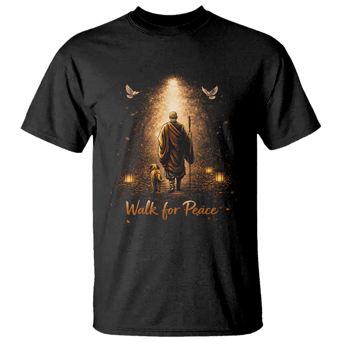 Walk for Peace Lantern Path T Shirt Monk and Aloka the Dog Spiritual Journey TS02 Black Print Your Wear