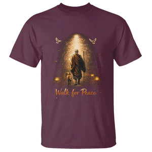 Walk for Peace Lantern Path T Shirt Monk and Aloka the Dog Spiritual Journey TS02 Maroon Print Your Wear