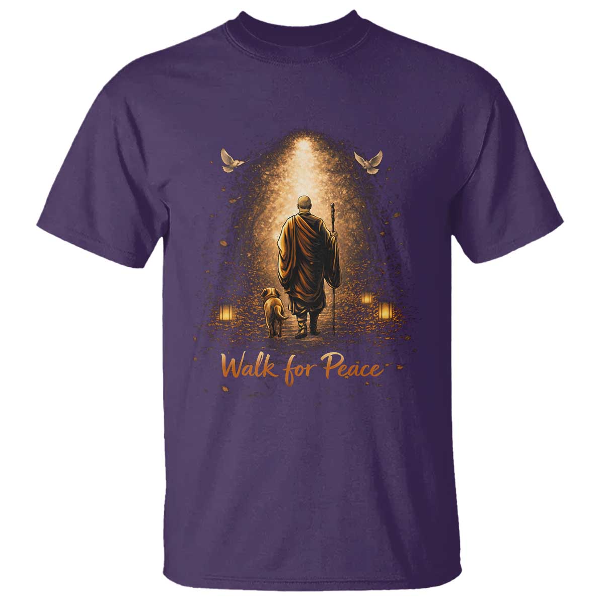 Walk for Peace Lantern Path T Shirt Monk and Aloka the Dog Spiritual Journey TS02 Purple Print Your Wear