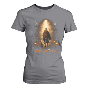 Walk for Peace Lantern Path T Shirt For Women Monk and Aloka the Dog Spiritual Journey TS02 Charcoal Print Your Wear