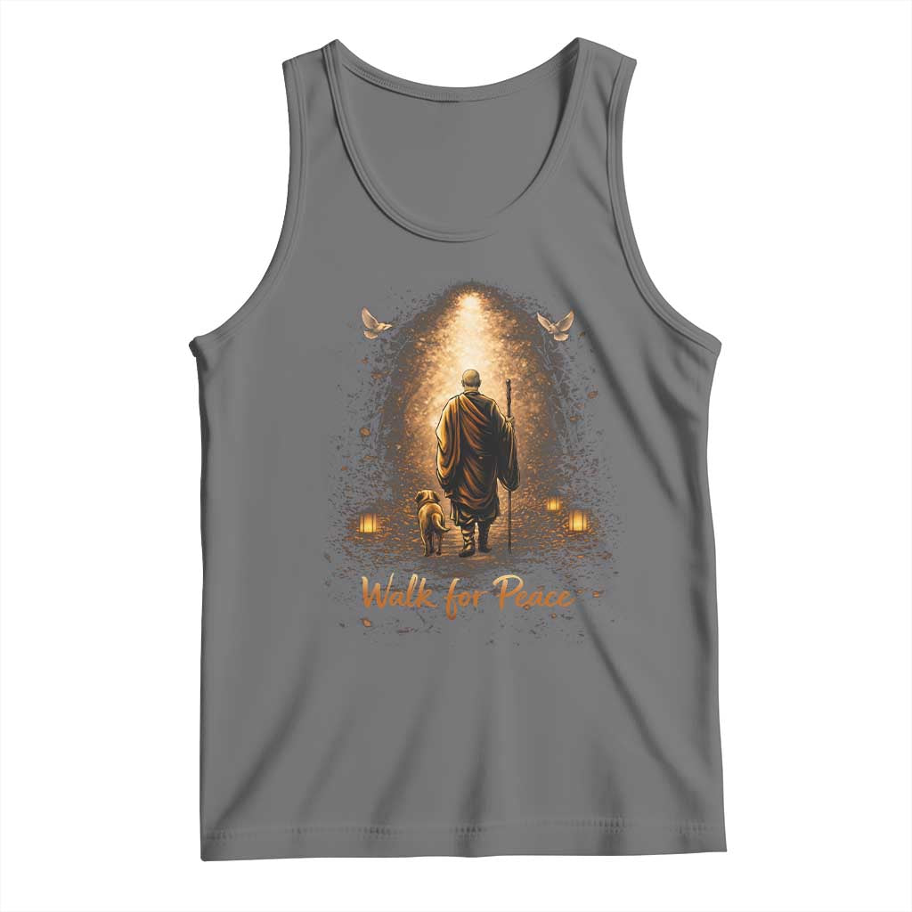 Walk for Peace Lantern Path Tank Top Monk and Aloka the Dog Spiritual Journey TS02 Black Heather Print Your Wear