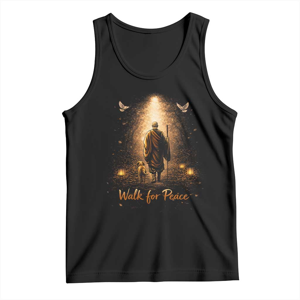 Walk for Peace Lantern Path Tank Top Monk and Aloka the Dog Spiritual Journey TS02 Black Print Your Wear