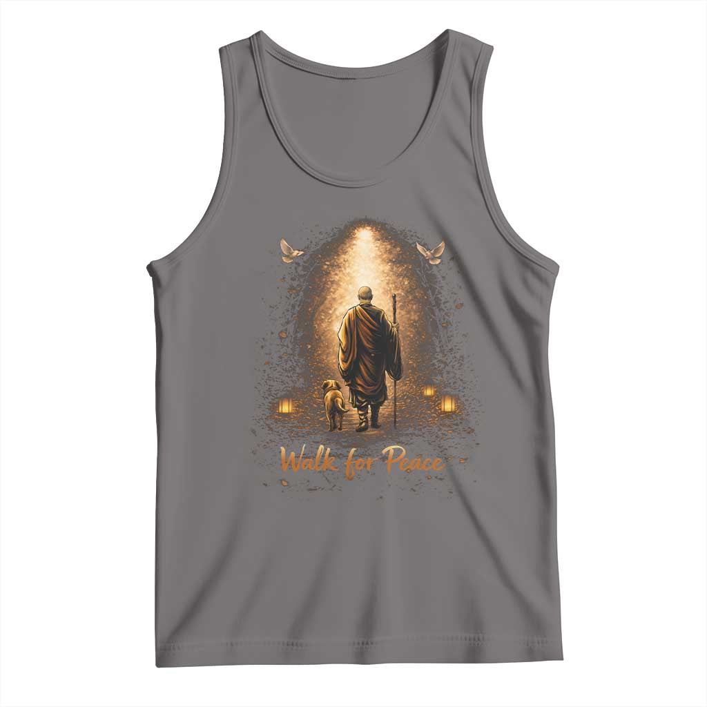 Walk for Peace Lantern Path Tank Top Monk and Aloka the Dog Spiritual Journey TS02 Deep Heather Print Your Wear