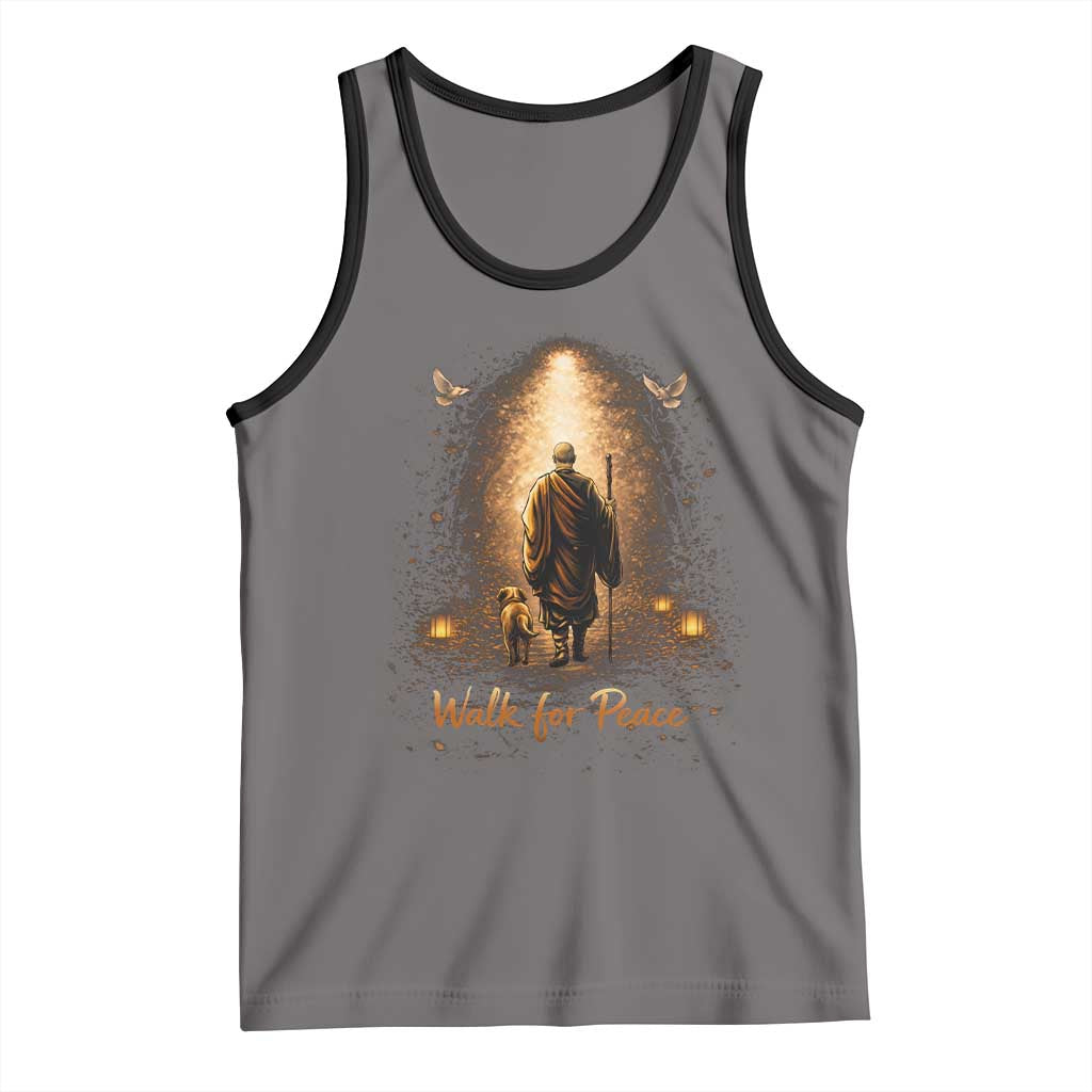 Walk for Peace Lantern Path Tank Top Monk and Aloka the Dog Spiritual Journey TS02 Deep Heather Black Print Your Wear