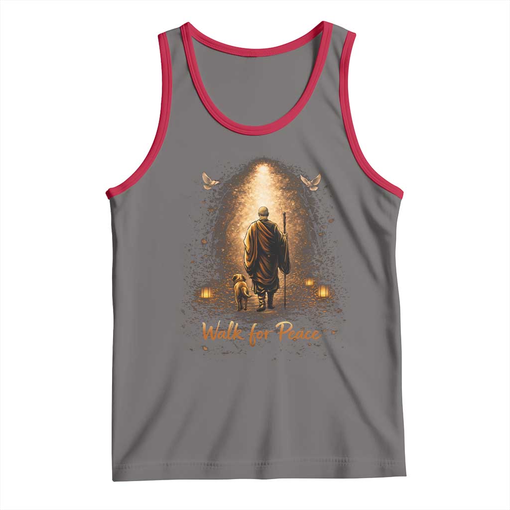 Walk for Peace Lantern Path Tank Top Monk and Aloka the Dog Spiritual Journey TS02 Deep Heather Red Print Your Wear
