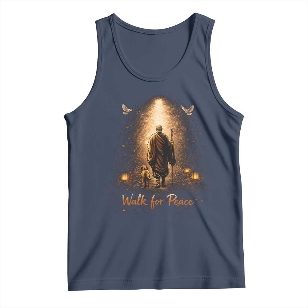 Walk for Peace Lantern Path Tank Top Monk and Aloka the Dog Spiritual Journey TS02 Navy Print Your Wear