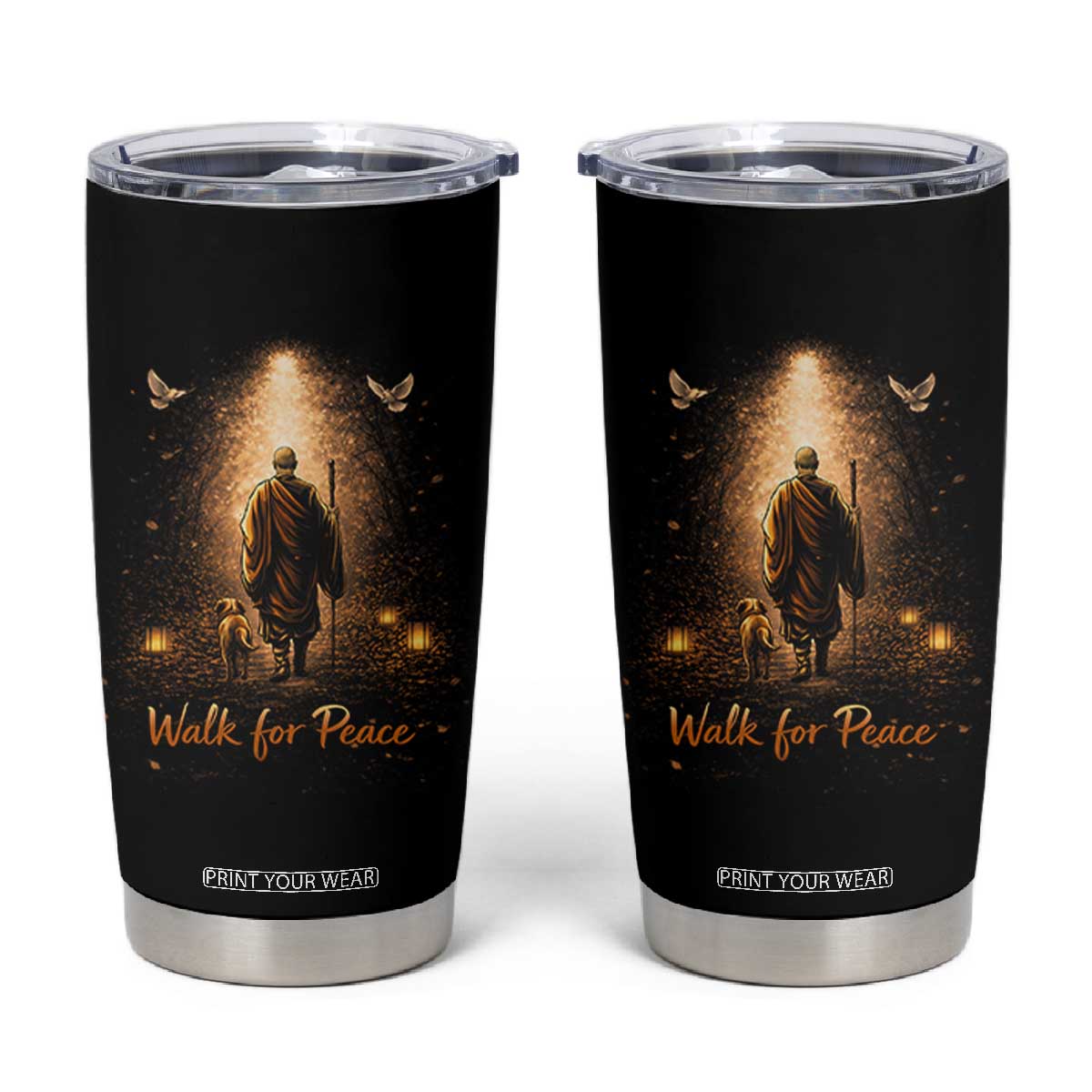 Walk for Peace Lantern Path Tumbler Cup Monk and Aloka the Dog Spiritual Journey TS02 Black Print Your Wear