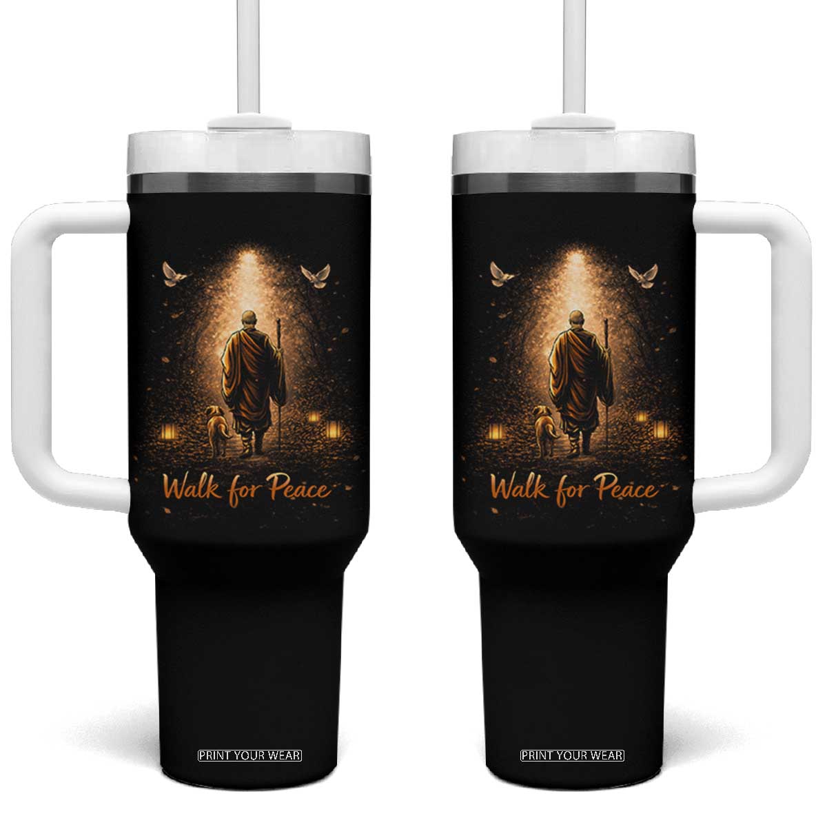 Walk for Peace Lantern Path Tumbler With Handle Monk and Aloka the Dog Spiritual Journey TS02 One Size: 40 oz Black Print Your Wear