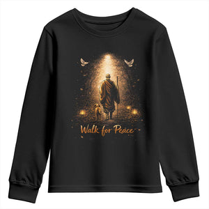 Walk for Peace Lantern Path Youth Sweatshirt Monk and Aloka the Dog Spiritual Journey TS02 Black Print Your Wear