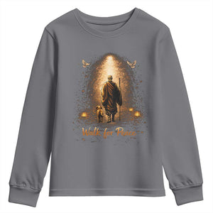 Walk for Peace Lantern Path Youth Sweatshirt Monk and Aloka the Dog Spiritual Journey TS02 Charcoal Print Your Wear