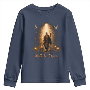 Walk for Peace Lantern Path Youth Sweatshirt Monk and Aloka the Dog Spiritual Journey TS02 Navy Print Your Wear