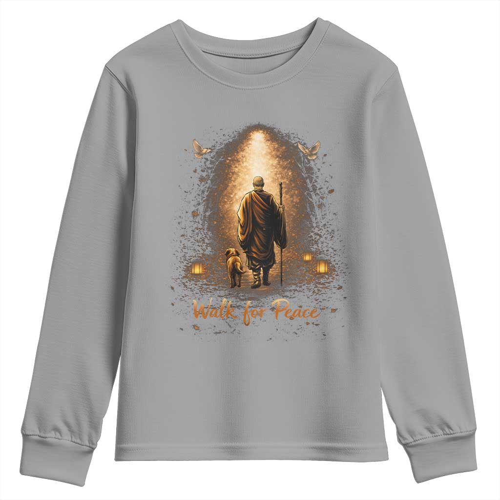 Walk for Peace Lantern Path Youth Sweatshirt Monk and Aloka the Dog Spiritual Journey TS02 Sport Gray Print Your Wear
