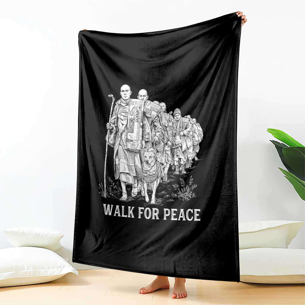 Walk for Peace Walking Monks and Aloka the Dog Throw Blanket Buddhist Mindfulness Spiritual Religious Faith TS02 Print Your Wear