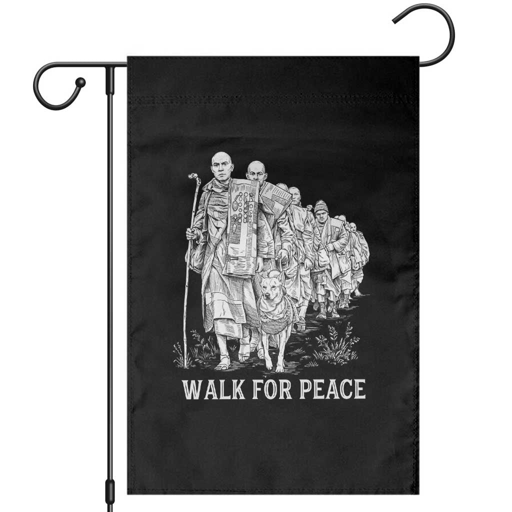 Walk for Peace Walking Monks and Aloka the Dog Garden Flag Buddhist Mindfulness Spiritual Religious Faith TS02 Black Print Your Wear