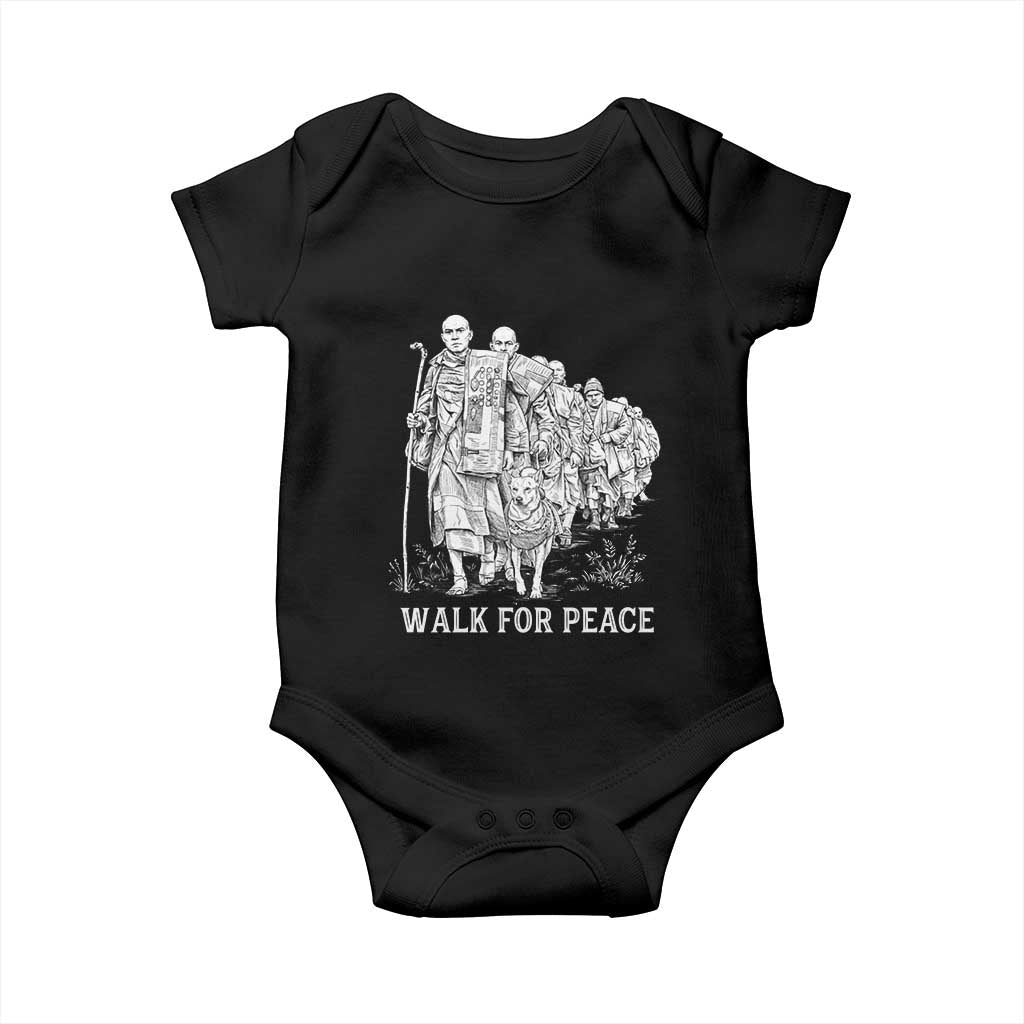 Walk for Peace Walking Monks and Aloka the Dog Baby Onesie Buddhist Mindfulness Spiritual Religious Faith TS02 Black Print Your Wear