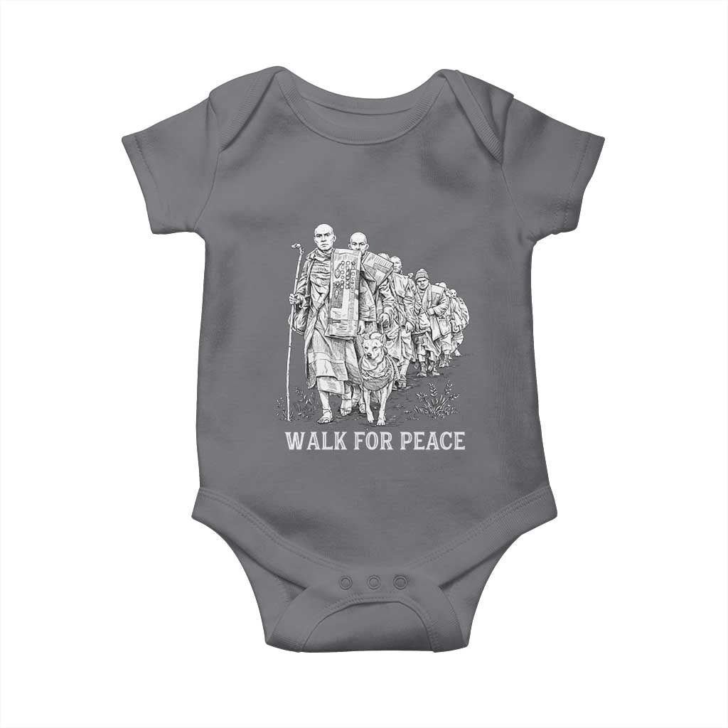 Walk for Peace Walking Monks and Aloka the Dog Baby Onesie Buddhist Mindfulness Spiritual Religious Faith TS02 Charcoal Print Your Wear