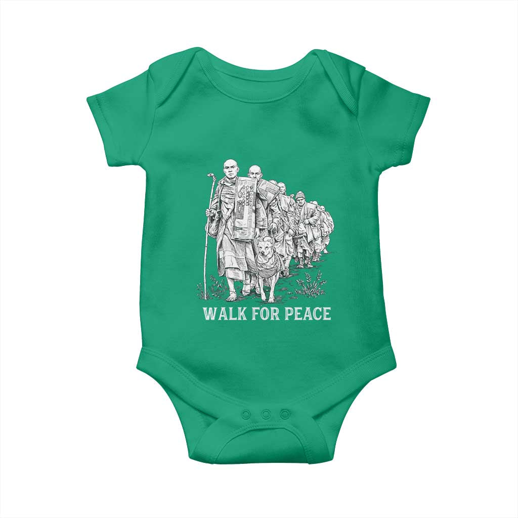 Walk for Peace Walking Monks and Aloka the Dog Baby Onesie Buddhist Mindfulness Spiritual Religious Faith TS02 Irish Green Print Your Wear