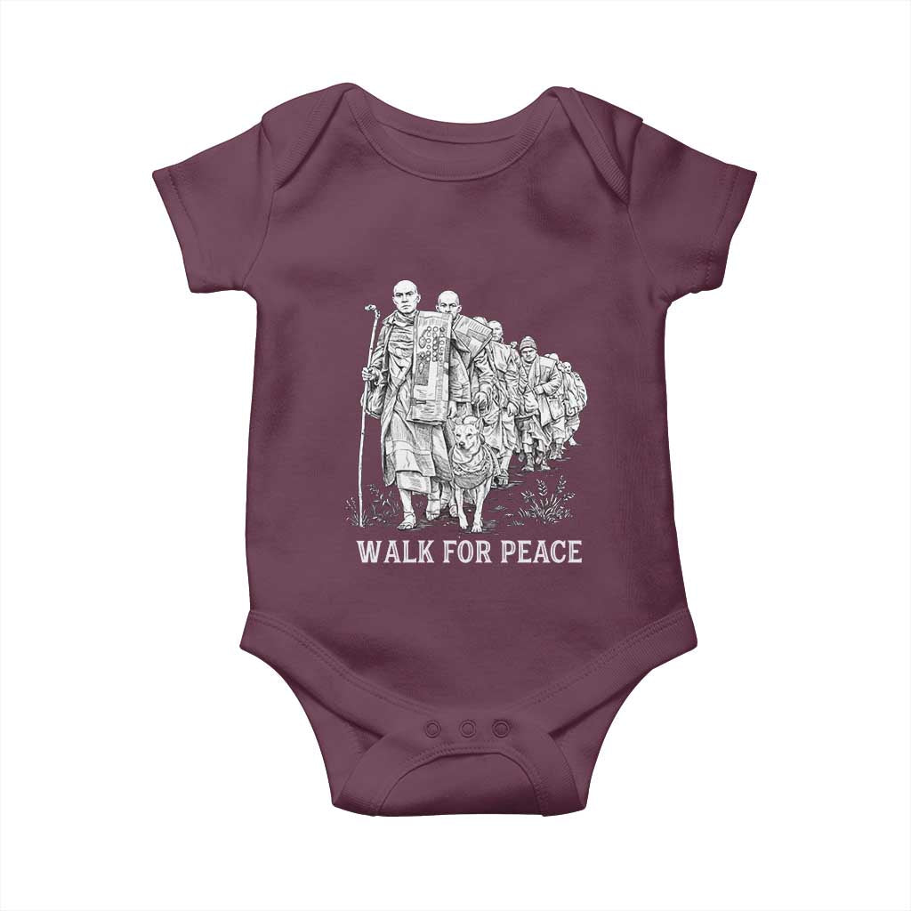 Walk for Peace Walking Monks and Aloka the Dog Baby Onesie Buddhist Mindfulness Spiritual Religious Faith TS02 Maroon Print Your Wear