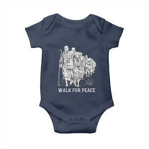 Walk for Peace Walking Monks and Aloka the Dog Baby Onesie Buddhist Mindfulness Spiritual Religious Faith TS02 Navy Print Your Wear