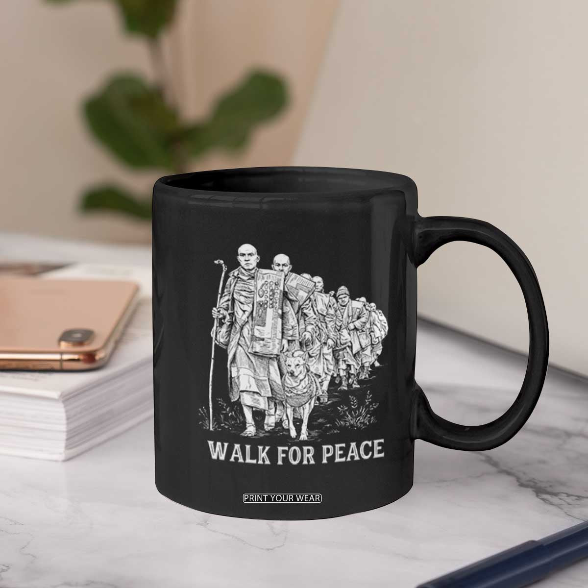 Walk for Peace Walking Monks and Aloka the Dog Coffee Mug Buddhist Mindfulness Spiritual Religious Faith TS02 Print Your Wear
