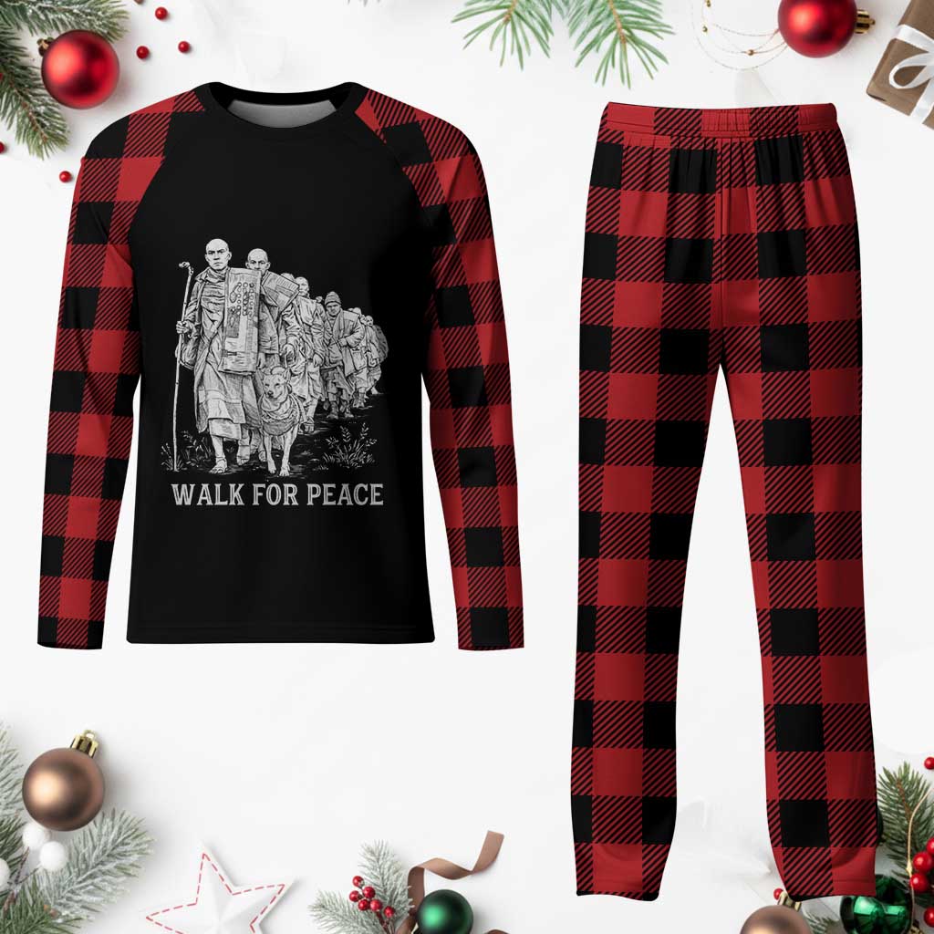 Walk for Peace Walking Monks and Aloka the Dog Plaid Pajama Set Buddhist Mindfulness Spiritual Religious Faith TS02 Buffalo Plaid Print Your Wear