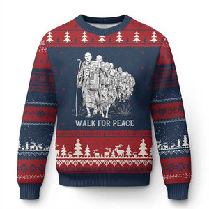 Walk for Peace Walking Monks and Aloka the Dog Ugly Christmas Sweater Buddhist Mindfulness Spiritual Religious Faith TS02 Navy Red Print Your Wear