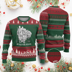 Walk for Peace Walking Monks and Aloka the Dog Ugly Christmas Sweater Buddhist Mindfulness Spiritual Religious Faith TS02 Red Green Print Your Wear