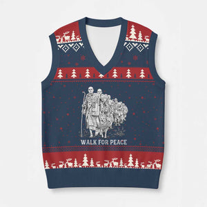 Walk for Peace Walking Monks and Aloka the Dog V-Neck Knit Sweater Vest Buddhist Mindfulness Spiritual Religious Faith TS02 Navy Red Print Your Wear