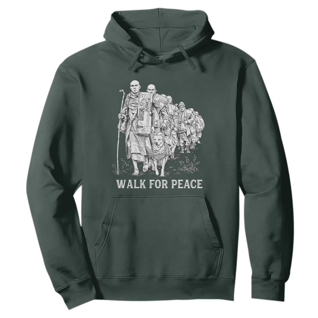 Walk for Peace Walking Monks and Aloka the Dog Hoodie Buddhist Mindfulness Spiritual Religious Faith TS02 Dark Forest Green Print Your Wear