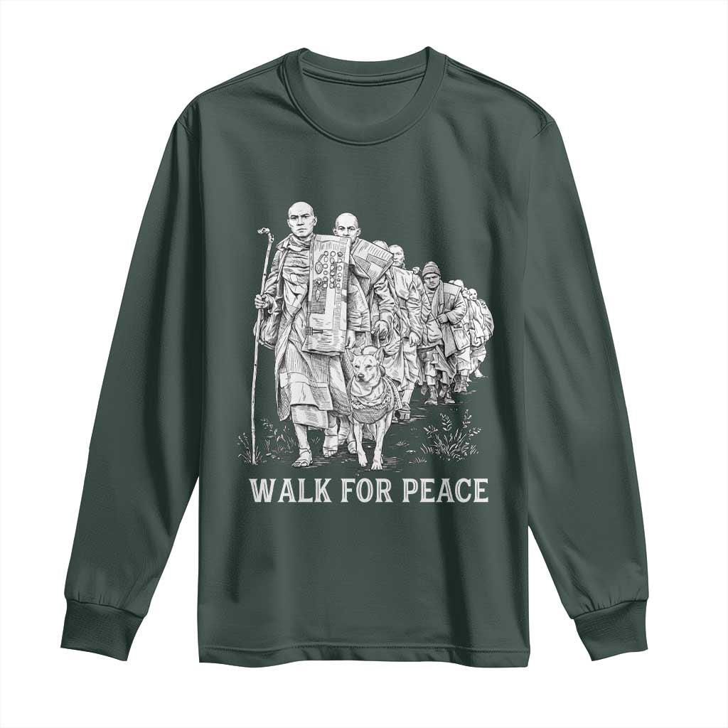 Walk for Peace Walking Monks and Aloka the Dog Long Sleeve Shirt Buddhist Mindfulness Spiritual Religious Faith TS02 Dark Forest Green Print Your Wear