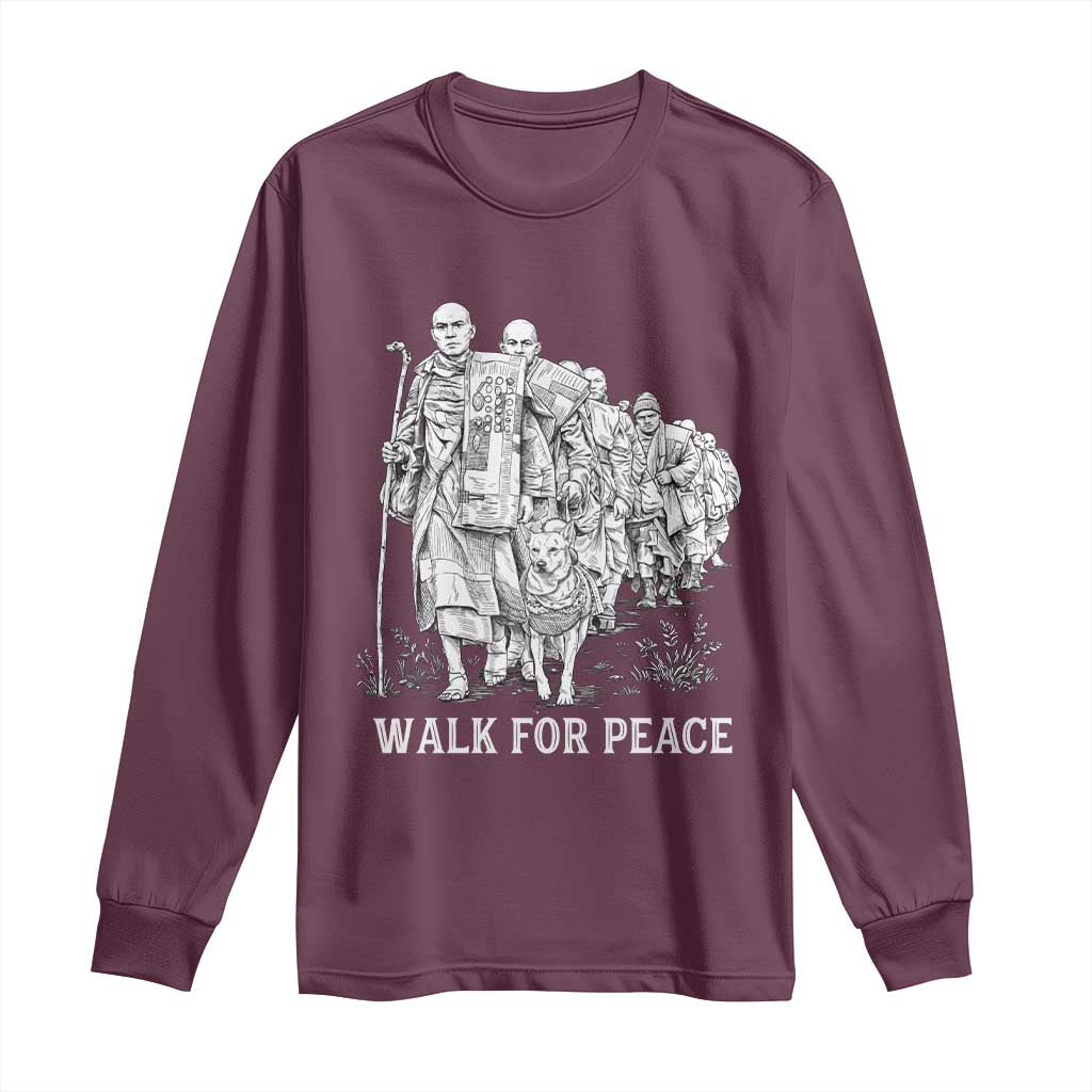 Walk for Peace Walking Monks and Aloka the Dog Long Sleeve Shirt Buddhist Mindfulness Spiritual Religious Faith TS02 Maroon Print Your Wear