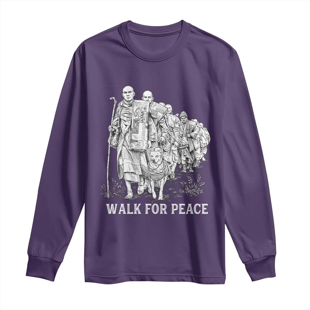 Walk for Peace Walking Monks and Aloka the Dog Long Sleeve Shirt Buddhist Mindfulness Spiritual Religious Faith TS02 Purple Print Your Wear
