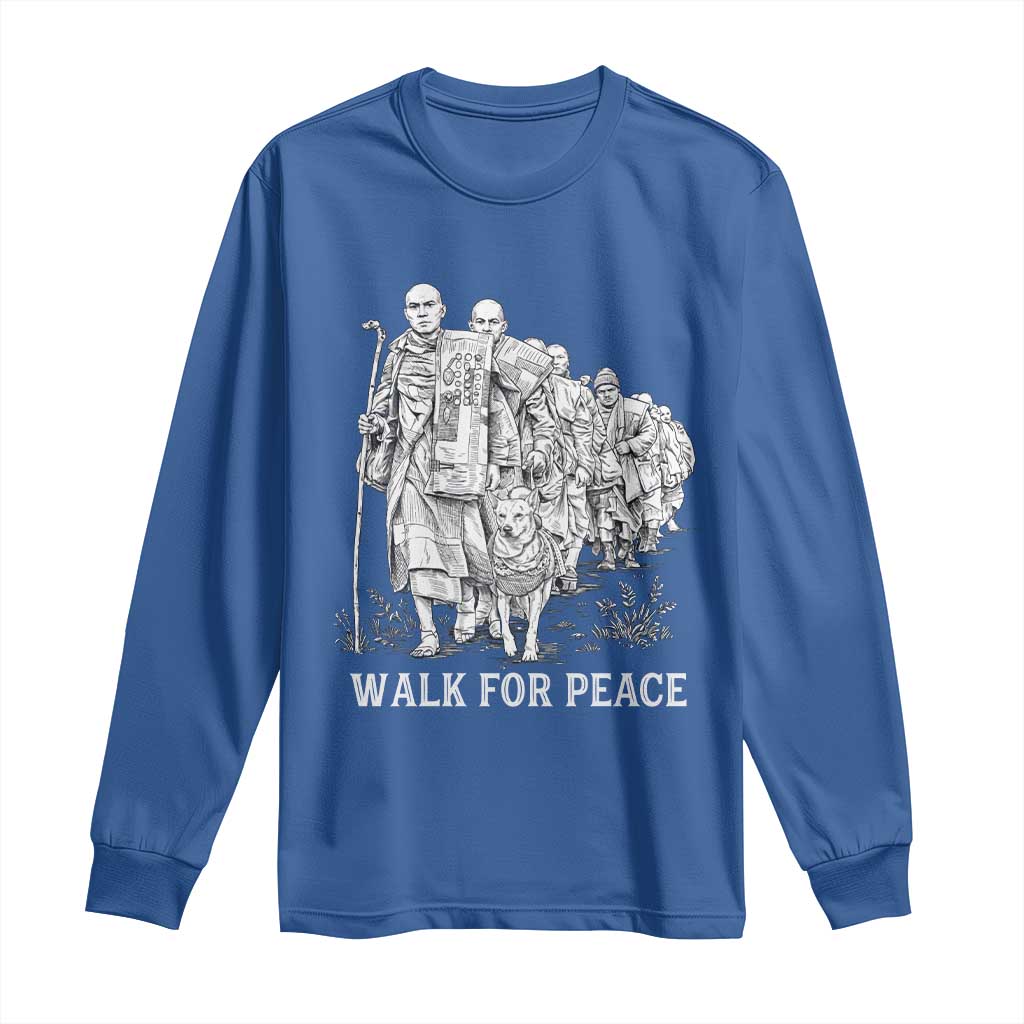 Walk for Peace Walking Monks and Aloka the Dog Long Sleeve Shirt Buddhist Mindfulness Spiritual Religious Faith TS02 Royal Blue Print Your Wear