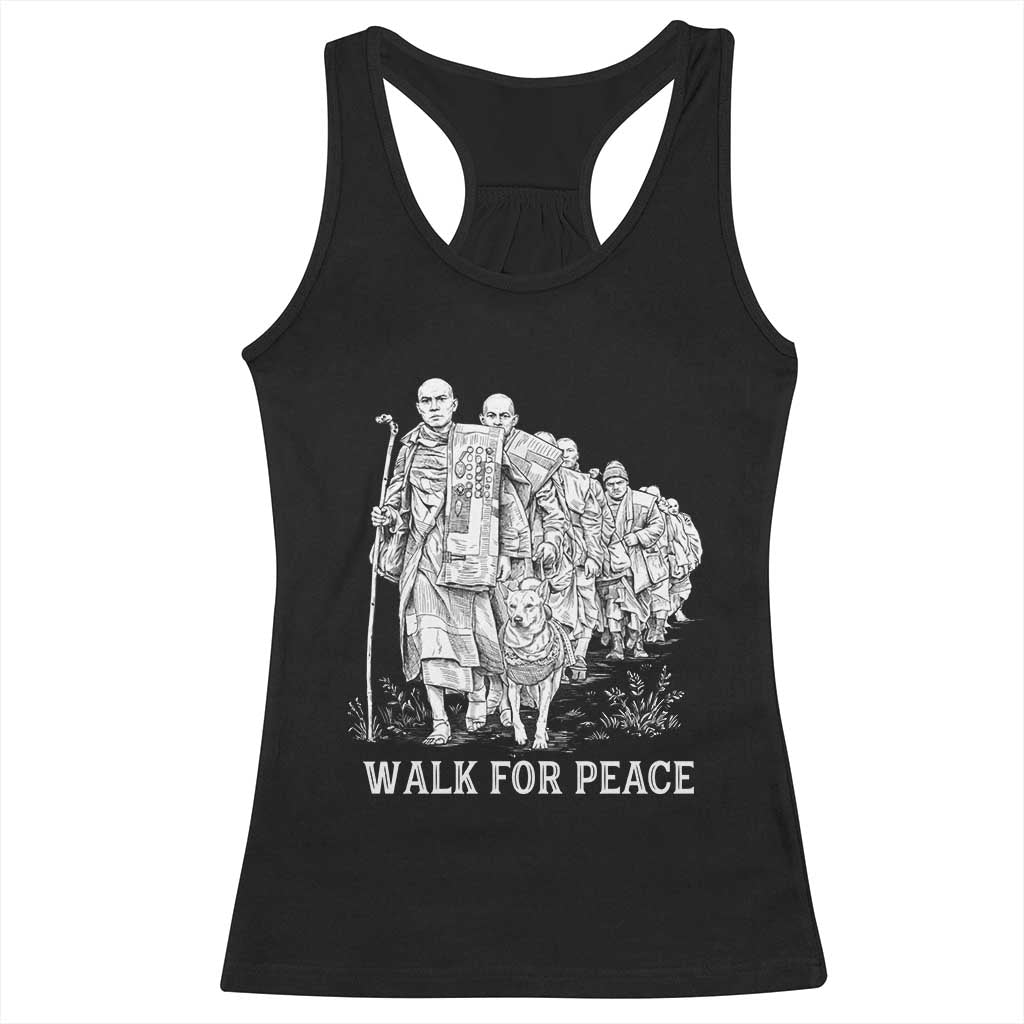 Walk for Peace Walking Monks and Aloka the Dog Racerback Tank Top Buddhist Mindfulness Spiritual Religious Faith TS02 Black Print Your Wear