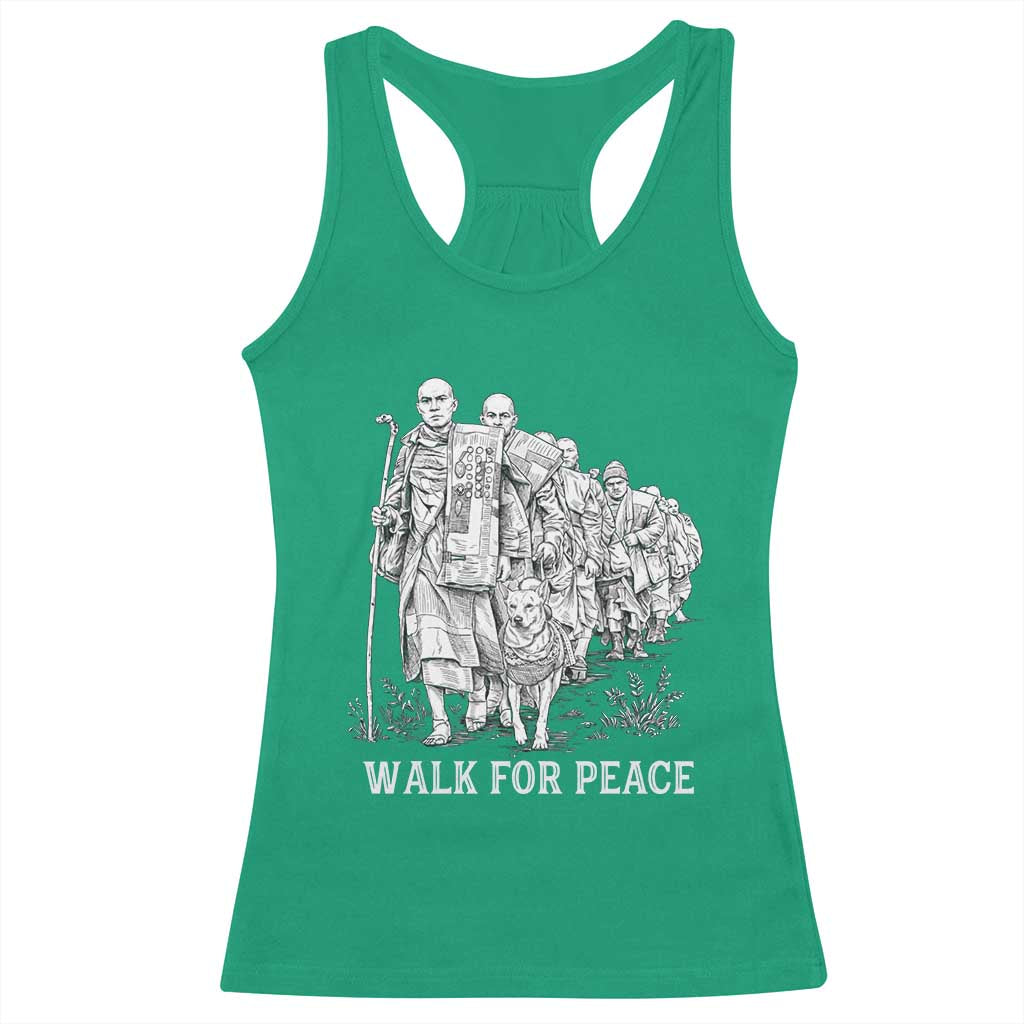Walk for Peace Walking Monks and Aloka the Dog Racerback Tank Top Buddhist Mindfulness Spiritual Religious Faith TS02 Irish Green Print Your Wear