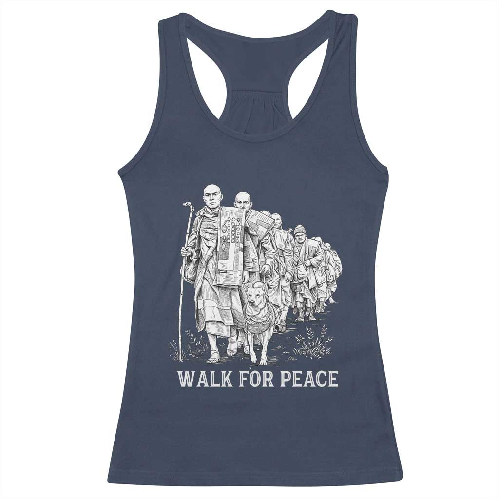 Walk for Peace Walking Monks and Aloka the Dog Racerback Tank Top Buddhist Mindfulness Spiritual Religious Faith TS02 Navy Print Your Wear