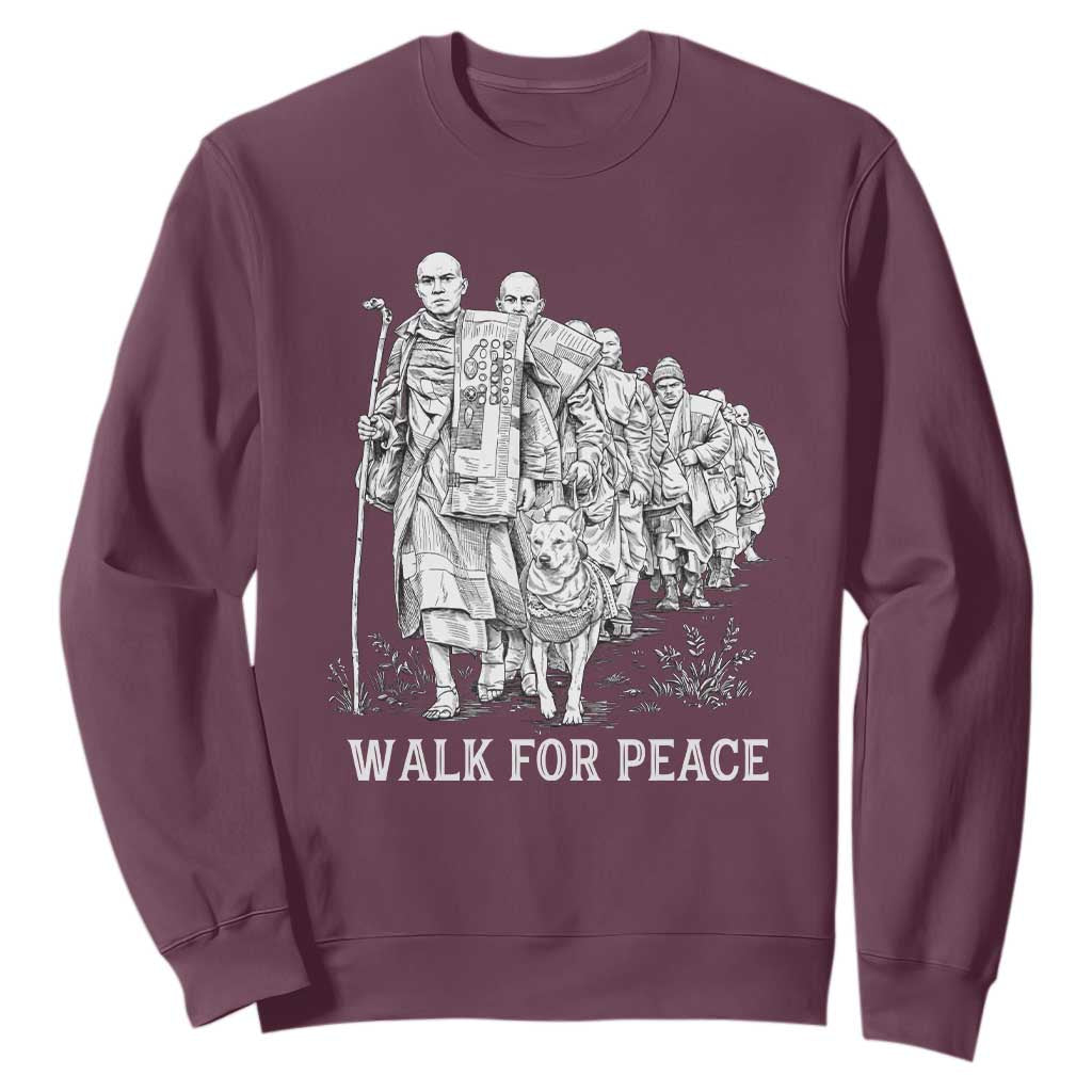 Walk for Peace Walking Monks and Aloka the Dog Sweatshirt Buddhist Mindfulness Spiritual Religious Faith TS02 Maroon Print Your Wear