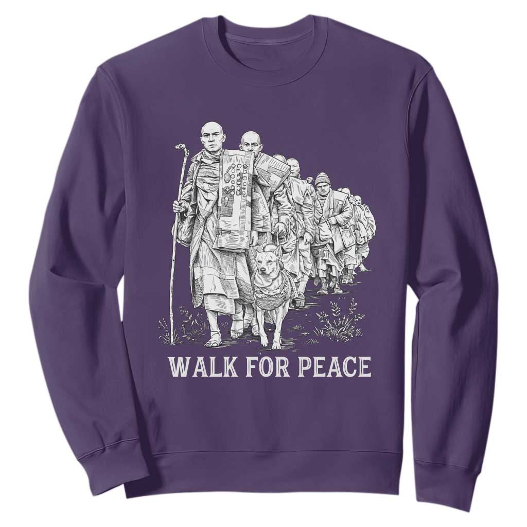 Walk for Peace Walking Monks and Aloka the Dog Sweatshirt Buddhist Mindfulness Spiritual Religious Faith TS02 Purple Print Your Wear