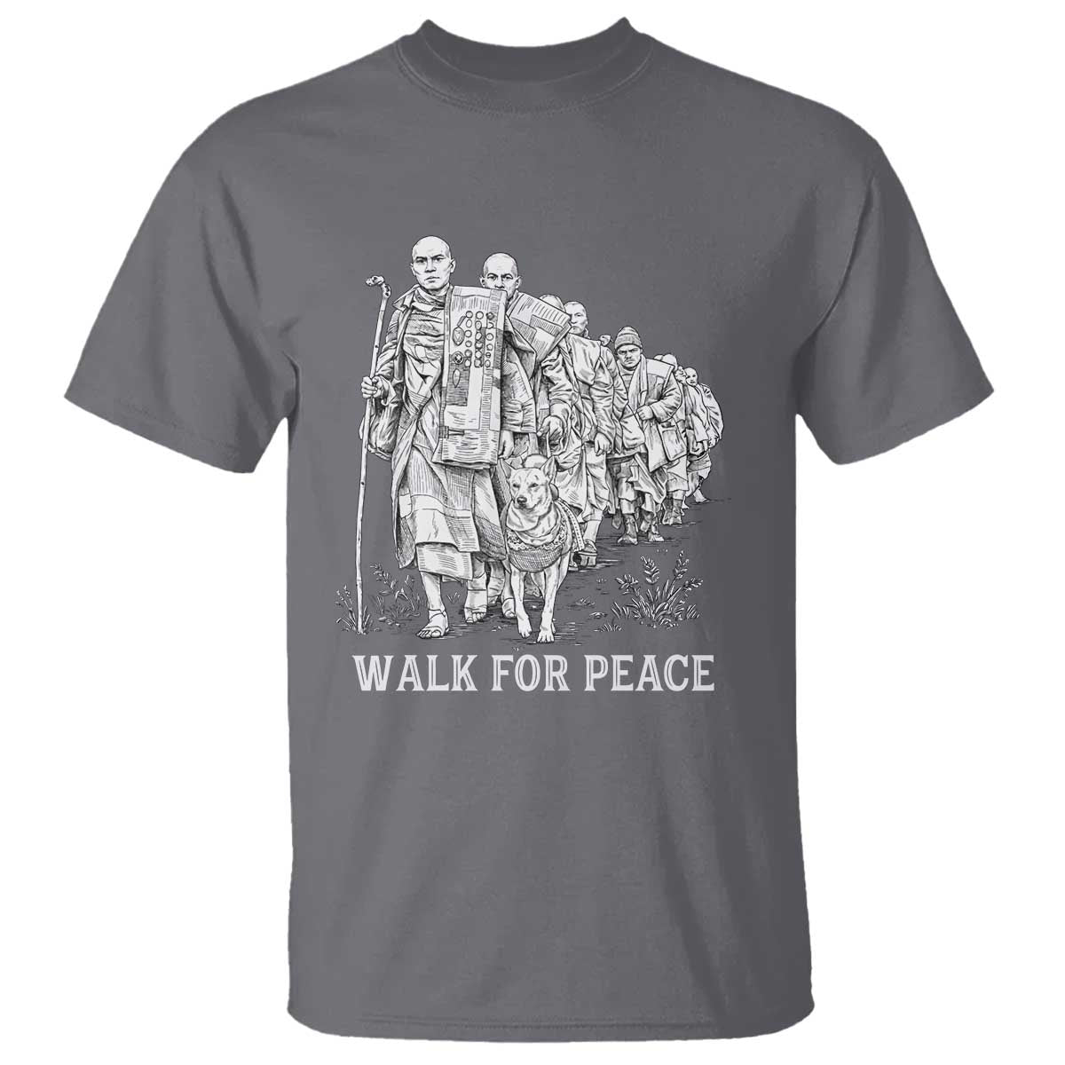 Walk for Peace Walking Monks and Aloka the Dog T Shirt Buddhist Mindfulness Spiritual Religious Faith TS02 Charcoal Print Your Wear