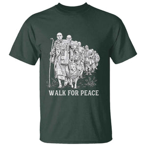 Walk for Peace Walking Monks and Aloka the Dog T Shirt Buddhist Mindfulness Spiritual Religious Faith TS02 Dark Forest Green Print Your Wear