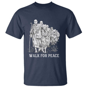 Walk for Peace Walking Monks and Aloka the Dog T Shirt Buddhist Mindfulness Spiritual Religious Faith TS02 Navy Print Your Wear
